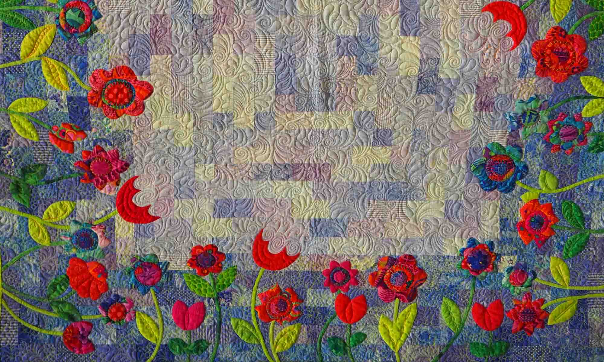 Flower Power by Pat Johnston based on an Irish quilting magazine. Image from Quilting on the Red 2017